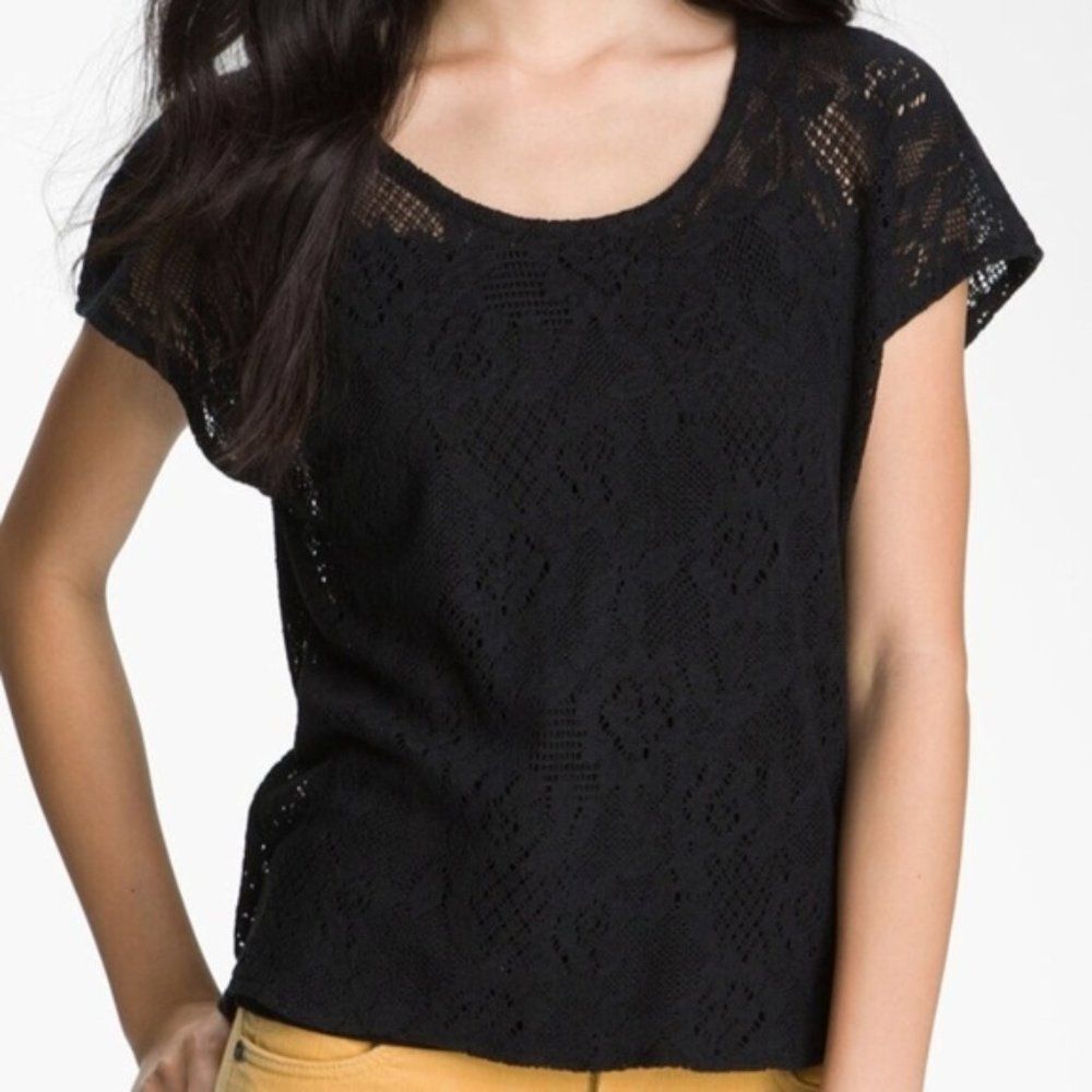 Lucky Brand Ginger Floral Lace Black Top New - Picture 2 of 8